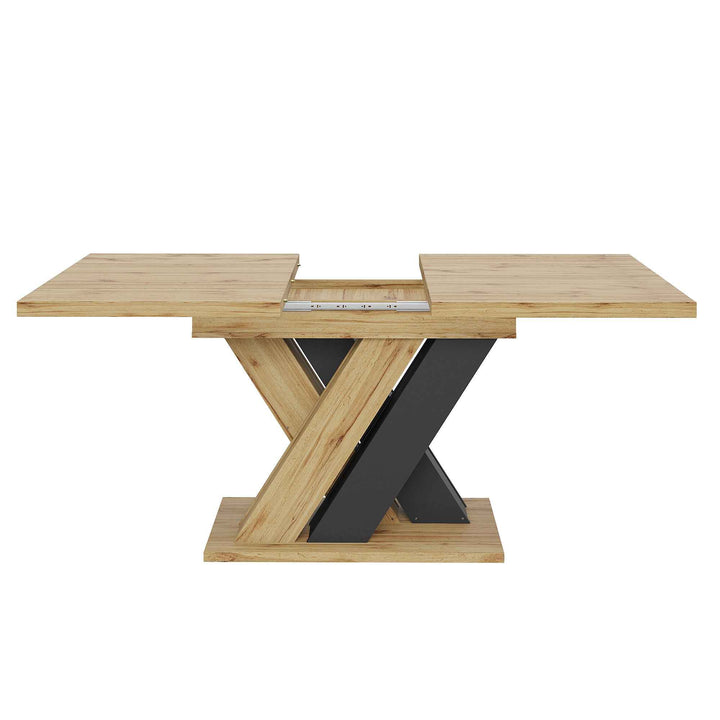 Wooden extendable dining table X-shaped legs 119-158.5cm