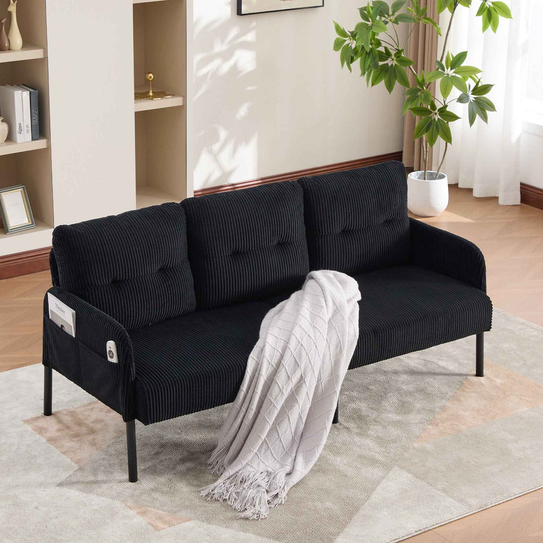 00+Oversized Loveseat Sofa, Corduroy Upholstered Double-Seater, Black for Living Room NOVADYNE