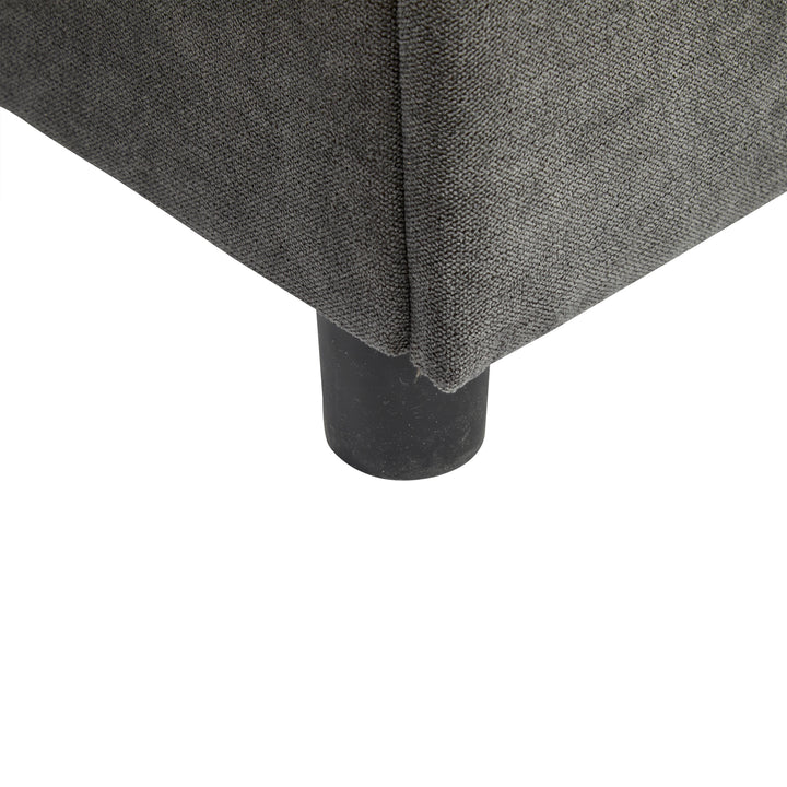 Grey L-shaped corner sofa bed, side shelf with integrated USB and storage VOLATILGAS