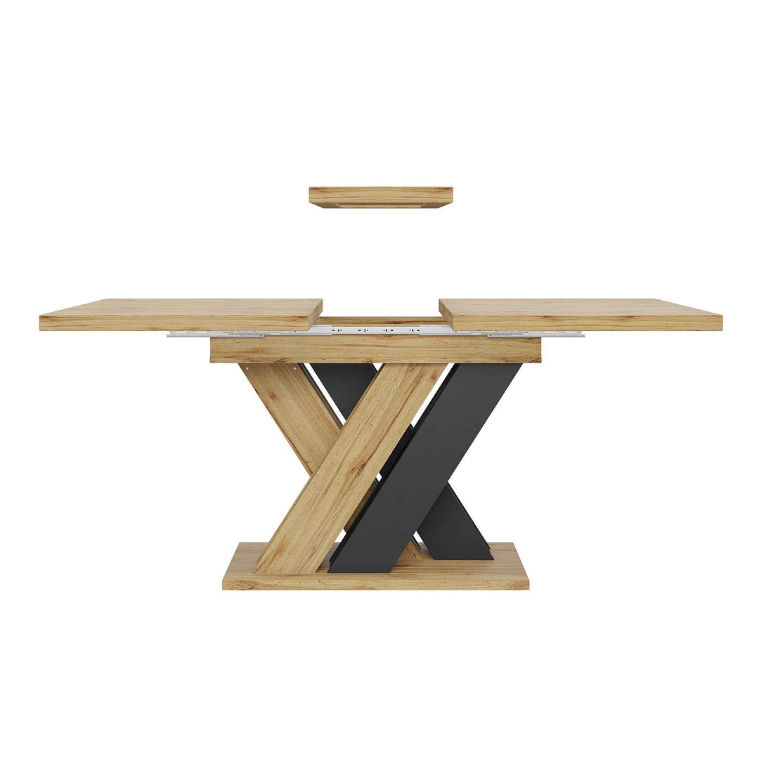 Wooden extendable dining table X-shaped legs 119-158.5cm