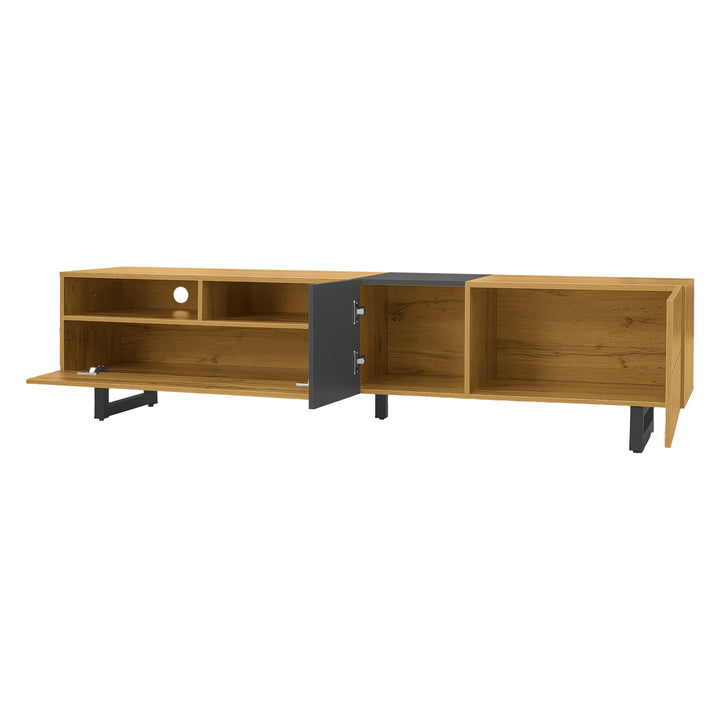 Colorblock TV cabinet retro wood grain compartments, U-shaped metal legs RESPIRATO