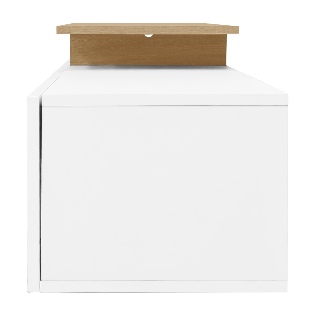 White hihg-gloss TV cabinet storage space, wood look, glass shelves, LED lighting MOLD