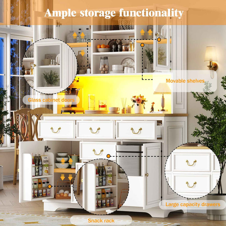 Tall white kitchen cabinet with LED lighting, USB ports & sockets 118x39.5x180cm