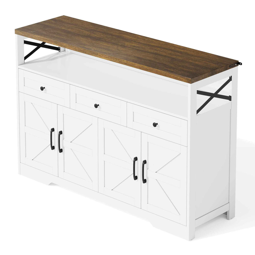 00+Sideboard 140cm Rustic White Storage Cabinet with 3 Drawers for Kitchen, Living Room VERTEXVAEL