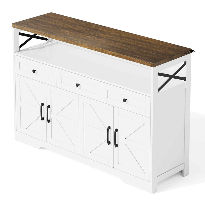 00+Sideboard 140cm Rustic White Storage Cabinet with 3 Drawers for Kitchen, Living Room VERTEXVAEL