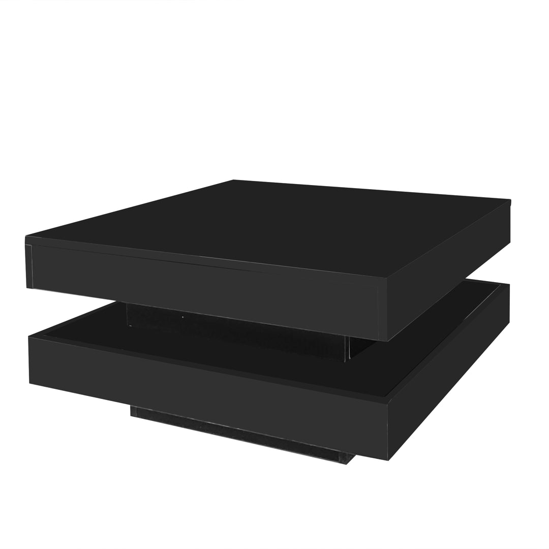 Black high gloss square coffee table with 360° rotating top LED lighting KERATINSCALE