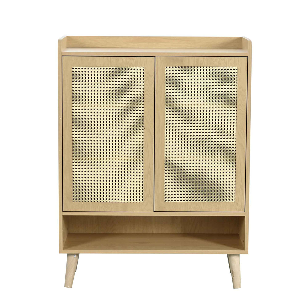 00+Natural Rattan Shoe Cabinet With 5-Tier Storage Cupboard For Hallway & Entryway Organiser, Light Oak, CONCRETETRAY