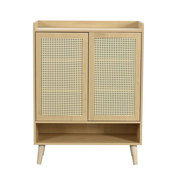 00+Natural Rattan Shoe Cabinet With 5-Tier Storage Cupboard For Hallway & Entryway Organiser, Light Oak, CONCRETETRAY
