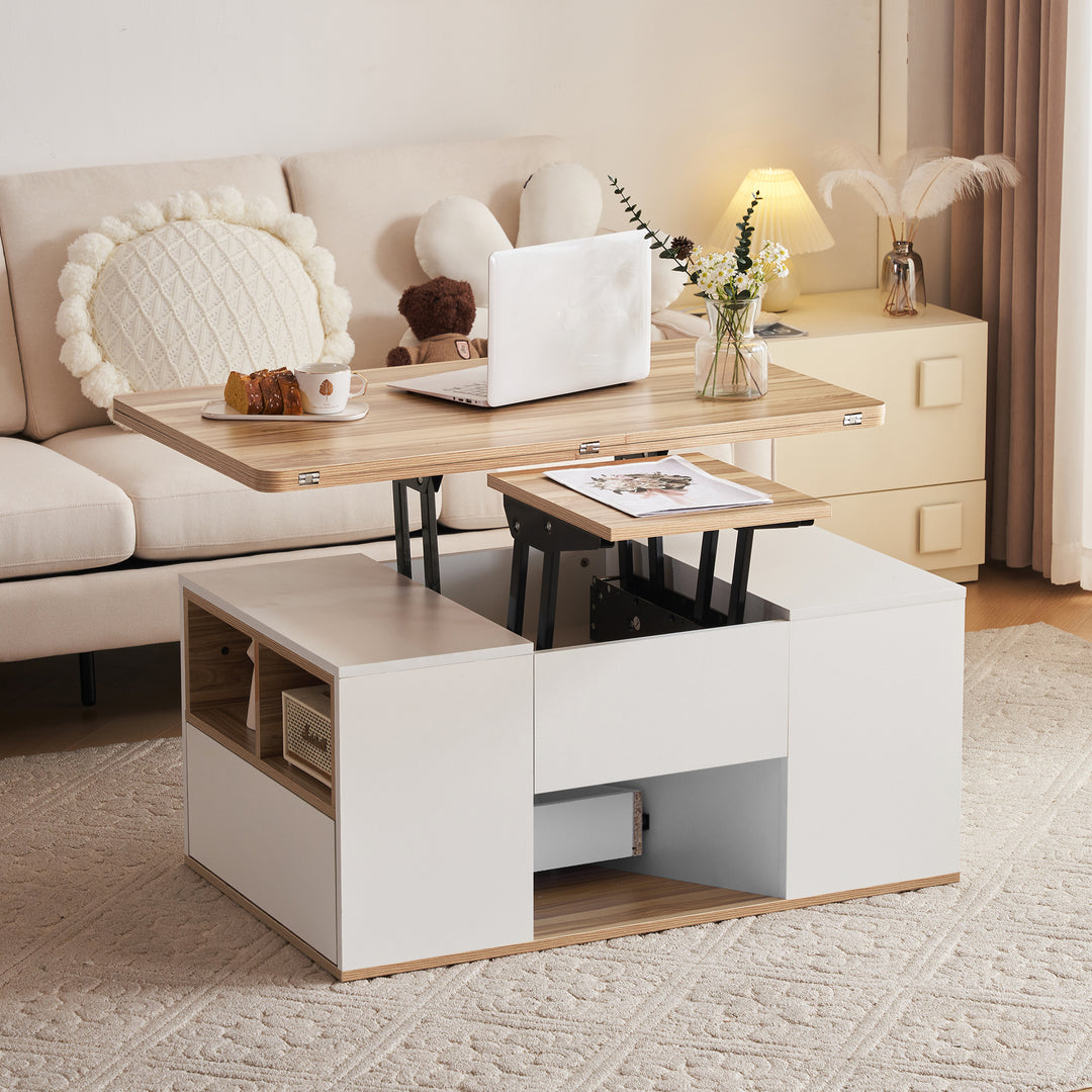 Modern white & oak lift-top coffee table hidden storage CLOUDWING