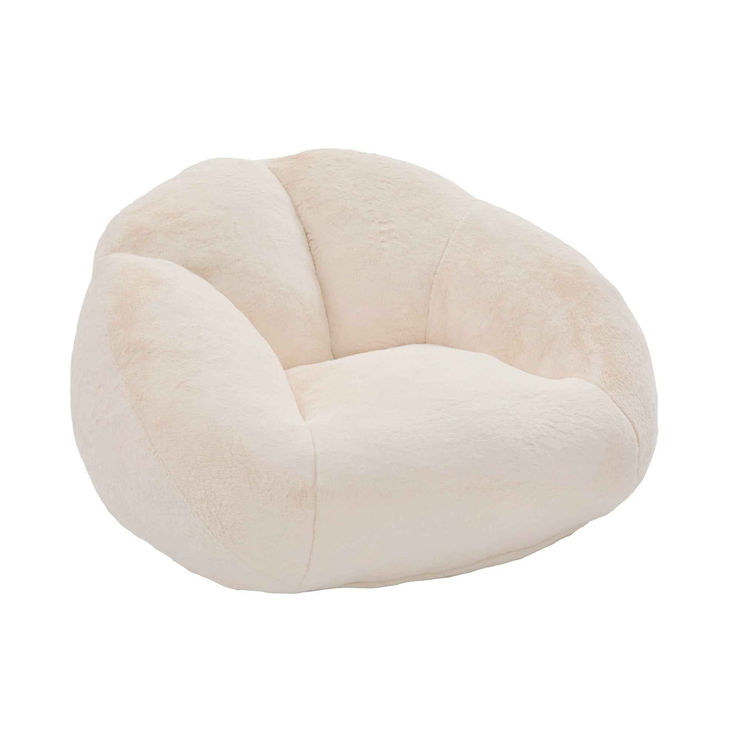 Lazy chair shell shaped sofa beige faux fur, memory foam bean bag chair removable cover