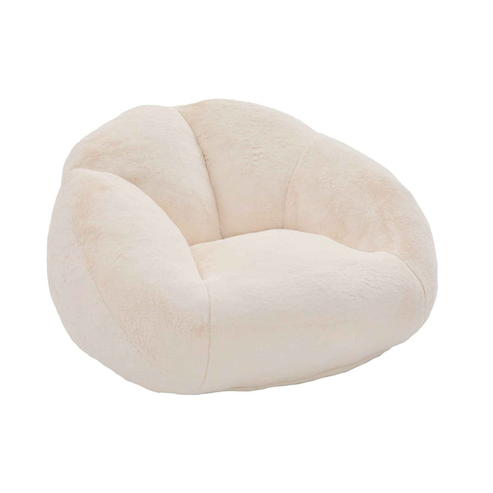 Lazy chair shell shaped sofa beige faux fur, memory foam bean bag chair removable cover