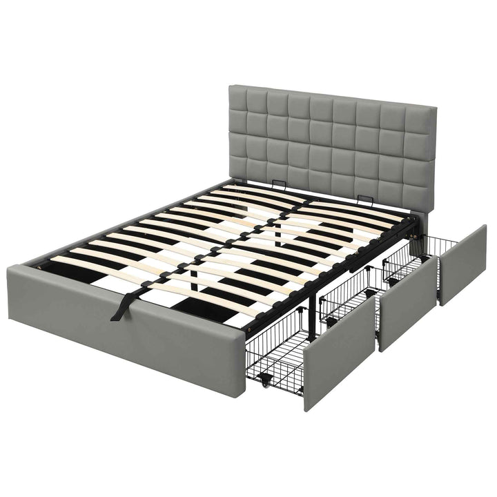 00+Upholstered Double Bed 140x190cm with Hydraulic Lift Storage, Grey, CONCRETEBED