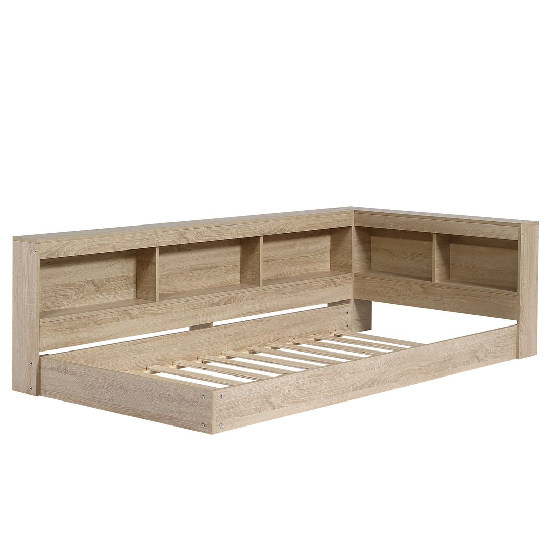 Oak storage single bed with storage shelves, daybed 90x190cm AIRGLOW UK