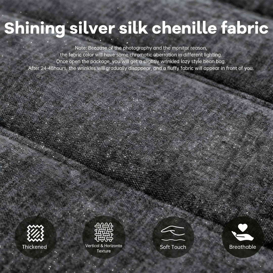 Comfy dark grey chenille bean bag lazy sofa with full-body support & non-slip base CELESTEEN