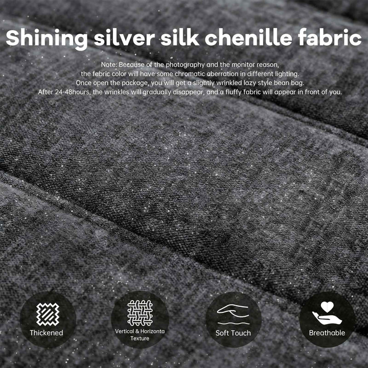 Comfy dark grey chenille bean bag lazy sofa with full-body support & non-slip base CELESTEEN