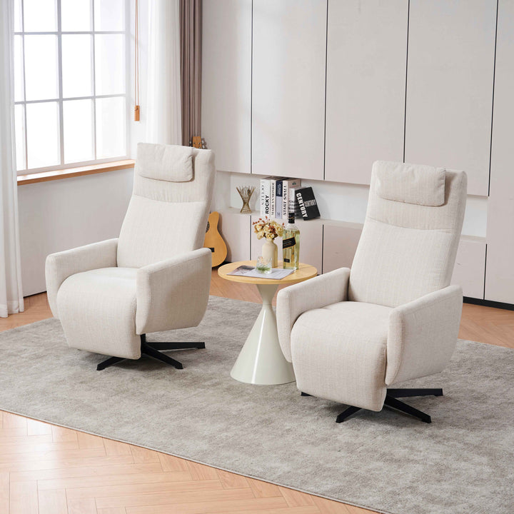 00+Recliner Chair Chenille Fabric Upholstered, Beige, Pillow Padded Seat & Footrest, Living Room Comfort NOVATHAL