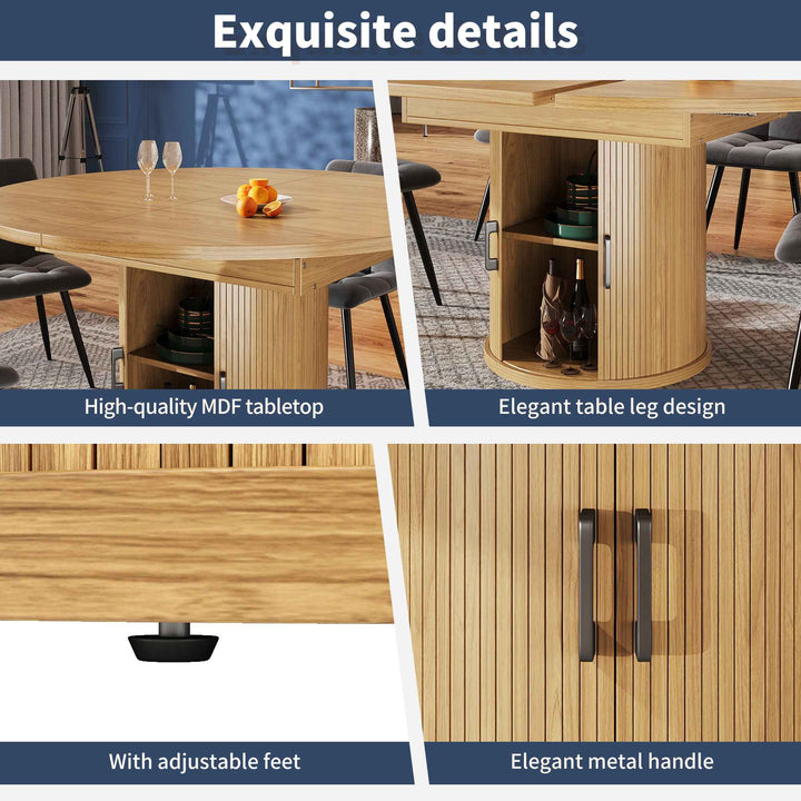 Extendable natural wooden look dining table round to oval 118–158cm INFINITEQUASI