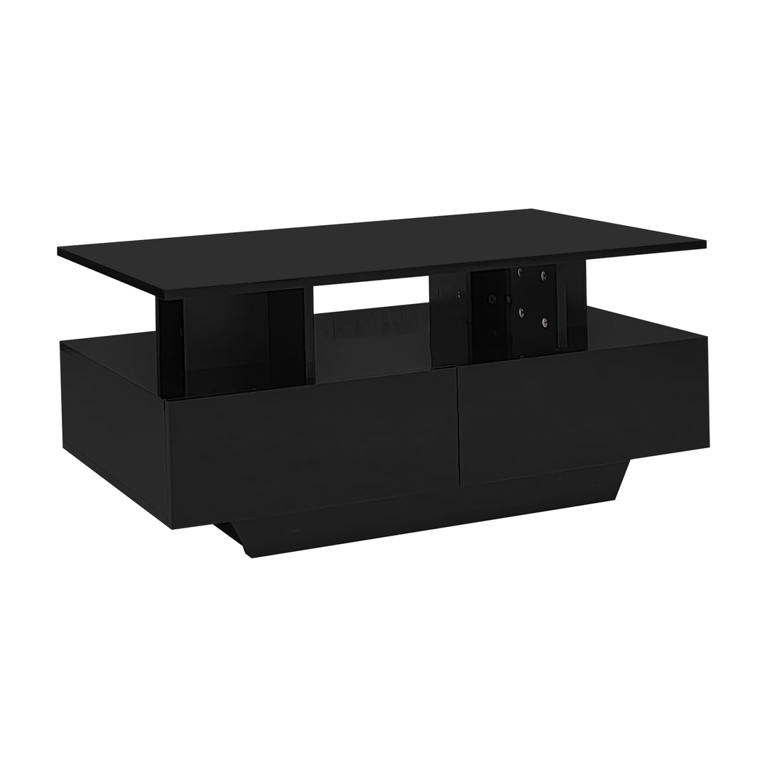 Black high-gloss coffee table 2 drawers with LED lighting ATOMSWALE