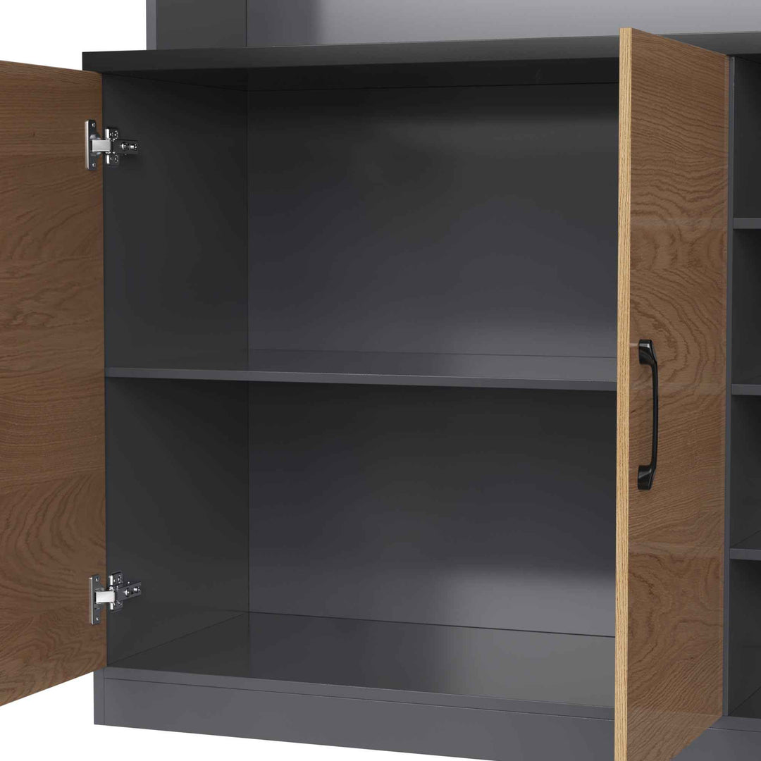 00+Kitchen Tall Cabinet with LED Lighting, Adjustable Shelves, Large Pantry Storage for Microwave VERTEXMORN