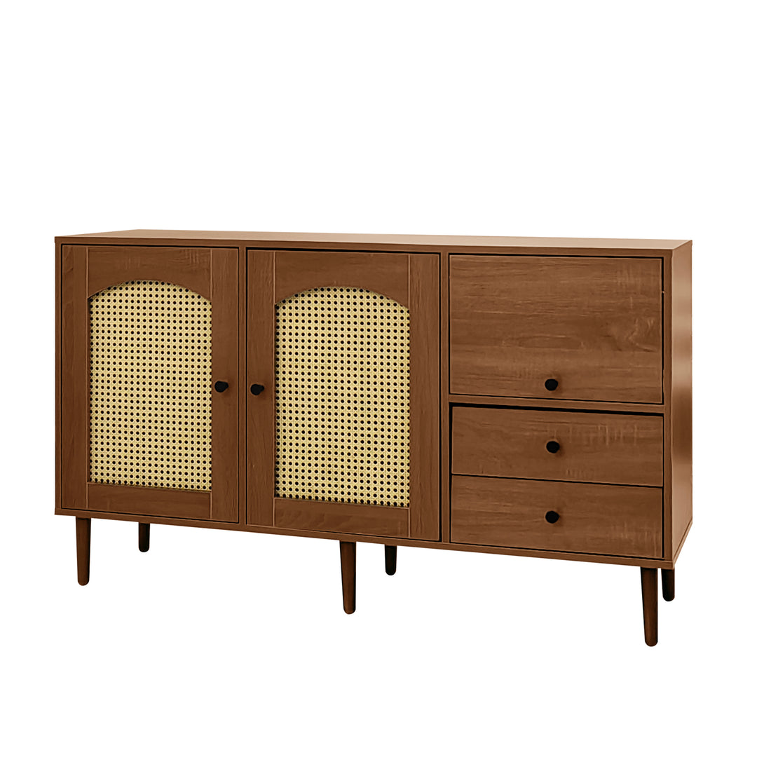 Wooden rattan sideboard vintage 3 doors 2 drawers 130x40x75.5cm SEAGRASSBED UK
