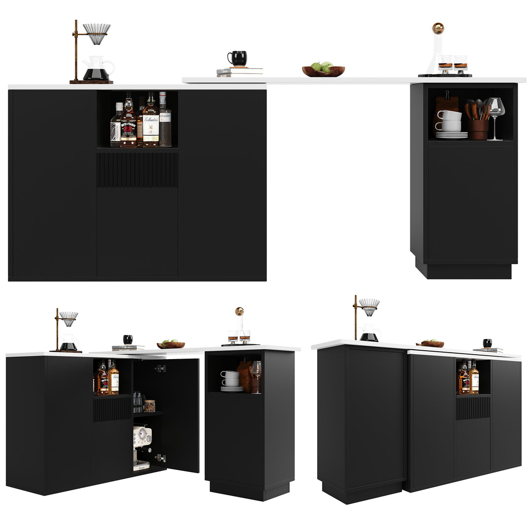 360° rotatable bar table white marble-look worktop, modern and sleek design, with open storage space (main body 198.5 x 30 x 75 cm) THYLAKOID