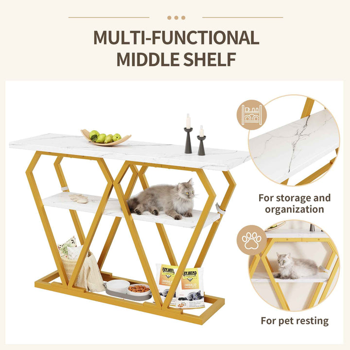 Console table white marble-look MDF top, gold legs QUASARVEXEL