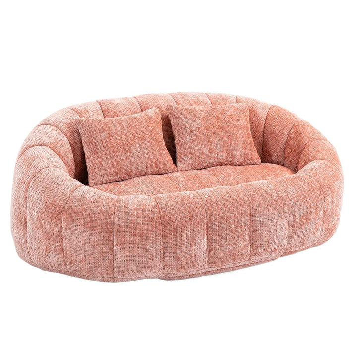 00+缺图 Bean Bag Sofa, Pink Chenille 2-Seater with 2 Pillows, Memory Foam Lounge Chair for Living Room VANITYZONE