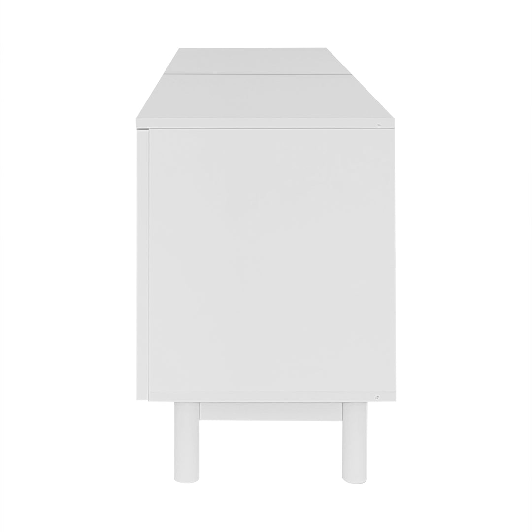 Modern white TV cabinet with 4 push-to-open storage doors RCEPTOR