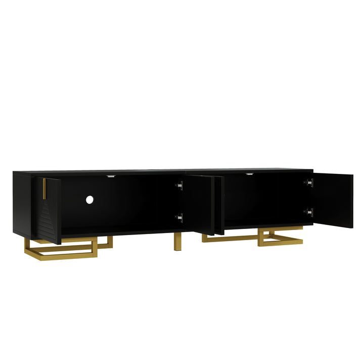 Modern TV stand with textured doors and golden accents SINGULARITYHUB