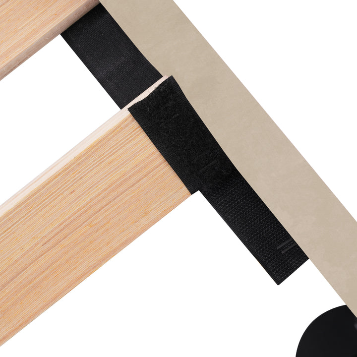 Beige velvet upholstered divan bed frame with LED, headboard height adjustable INDROX BEIGE UK