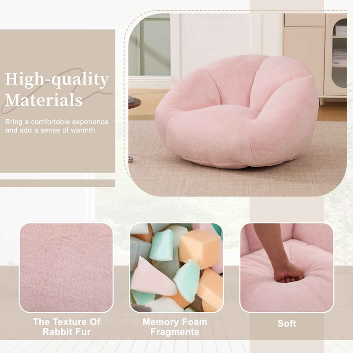 Lazy chair shell shaped sofa pink faux fur, memory foam bean bag chair removable cover