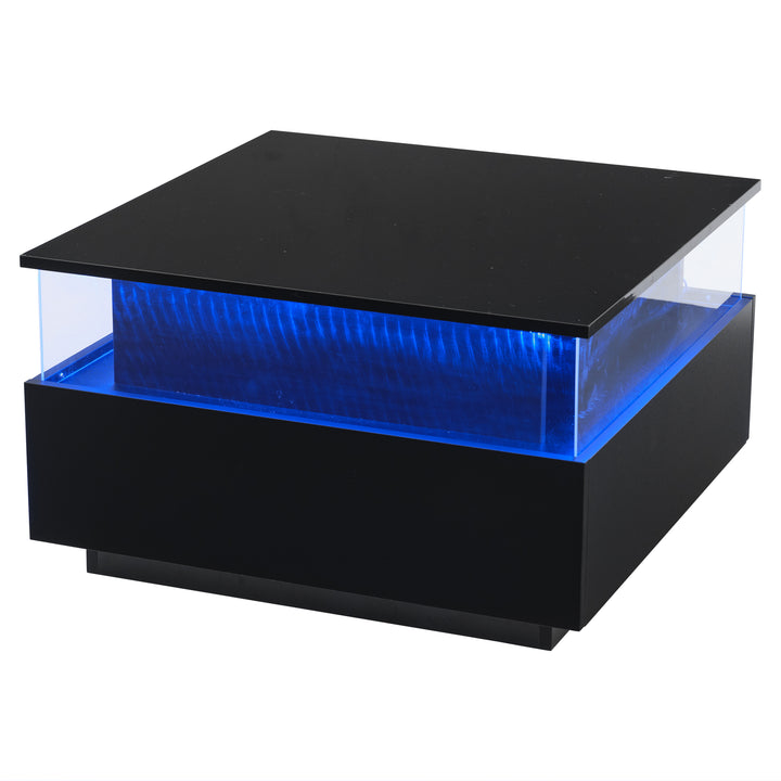 Modern LED light high gloss black square coffee table with 2 drawers THERAPY