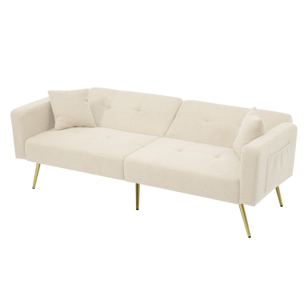 Beige sherpa 3-seater clic-clac sofa bed, adjustable backrest & side pocket ALDEN BEIGE UK