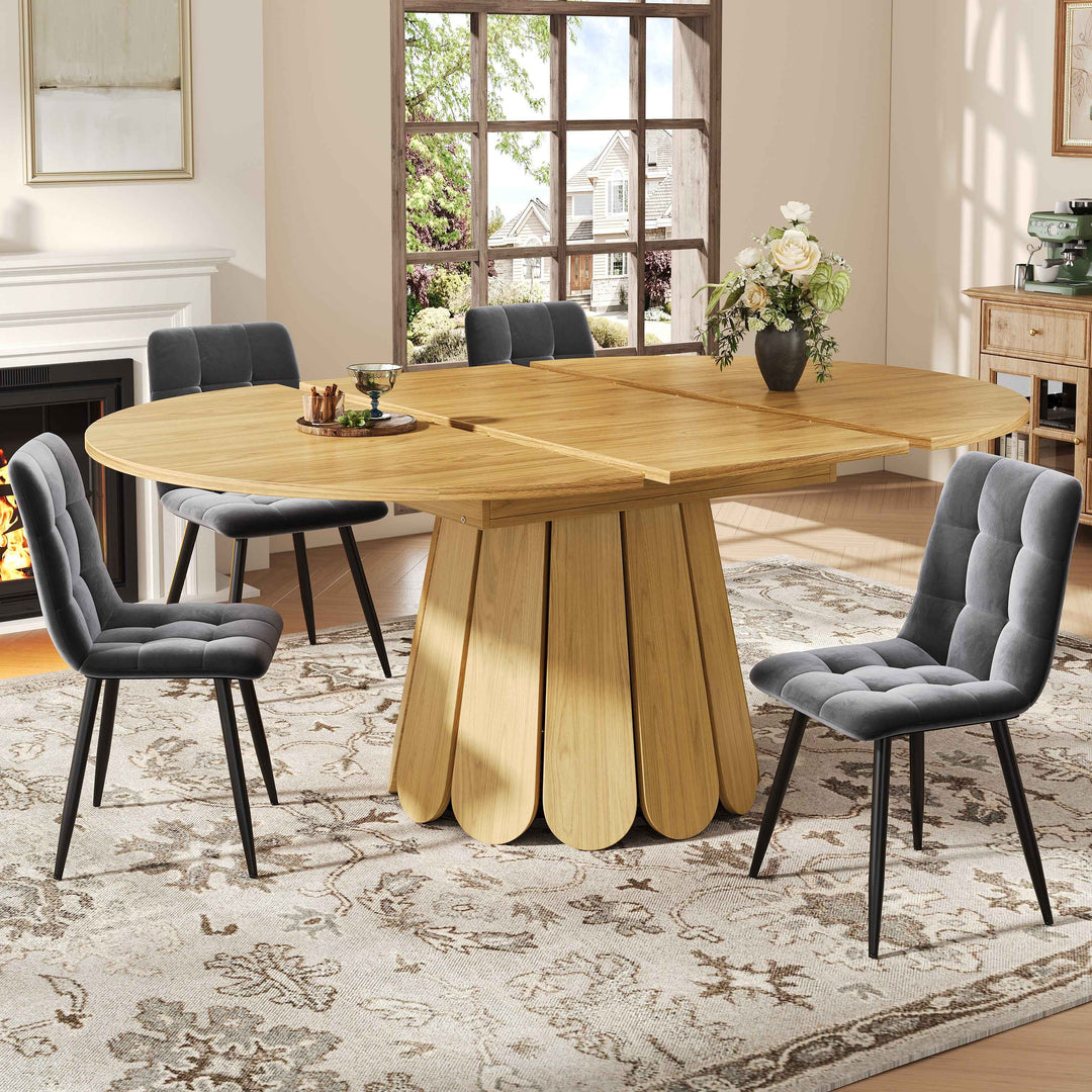 Extendable natural wooden look dining table round to oval 118–158cm INFINITEINFI