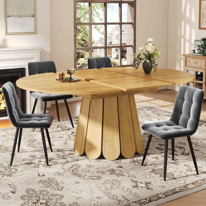 Extendable natural wooden look dining table round to oval 118–158cm INFINITEINFI