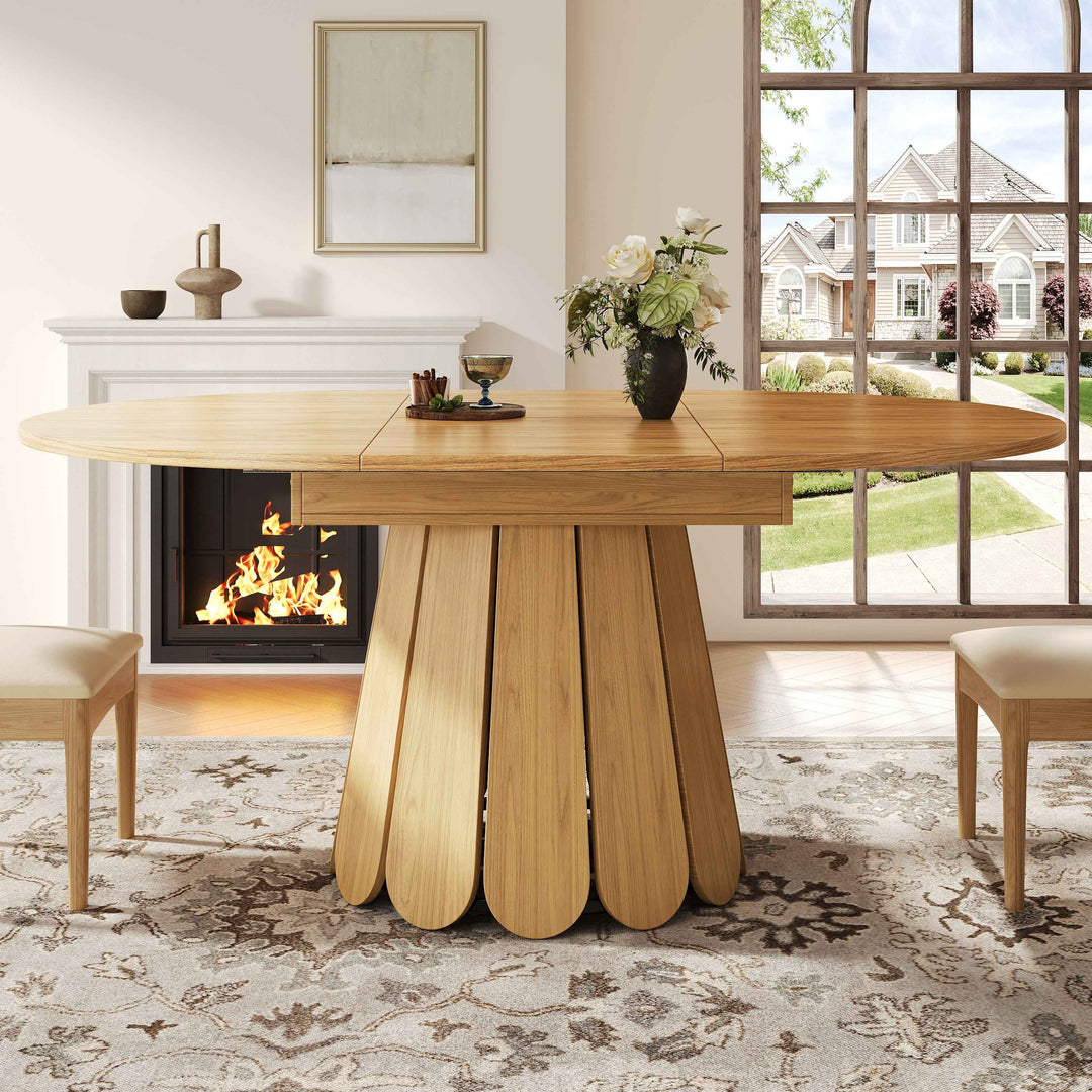 Extendable natural wooden look dining table round to oval 118–158cm INFINITEINFI