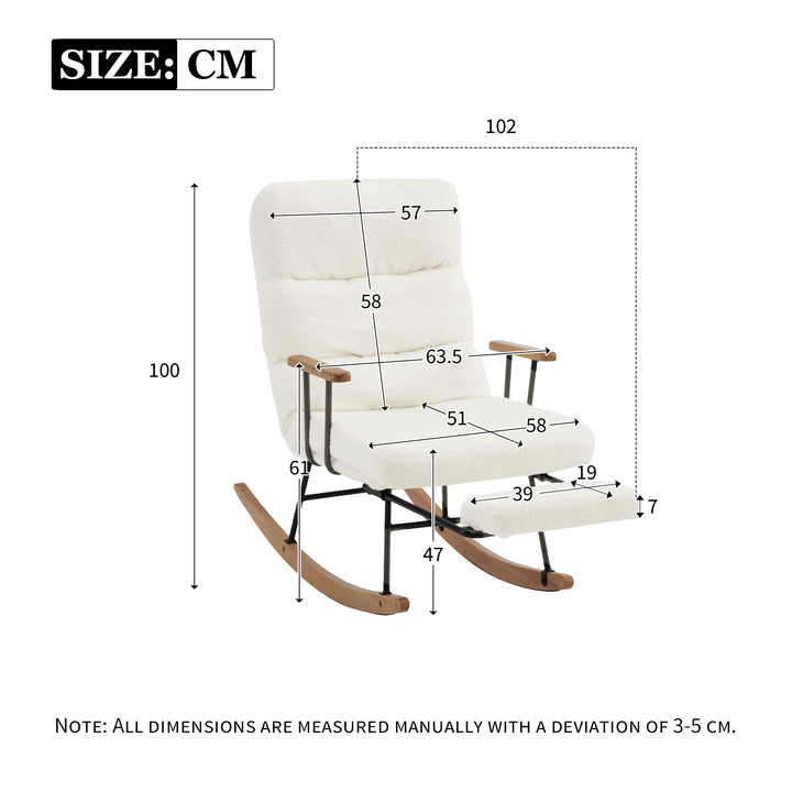 White boucle fabric nursery rocking chair with glider footrest PATINA UK