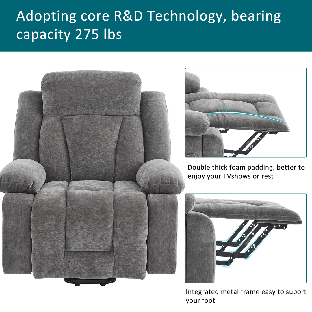 Electric lift up fabric grey large recliner with massage and heat MAGNETICFLUX