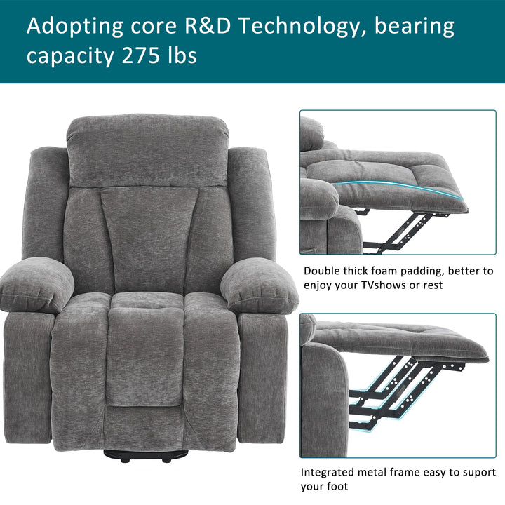 Electric lift up fabric grey large recliner with massage and heat MAGNETICFLUX