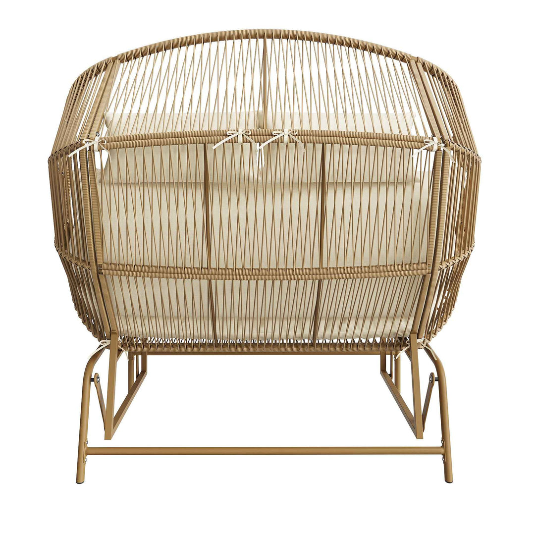 Garden rocking chair 2-seat PE Rattan beige swing with cushions FLAREINFINIX