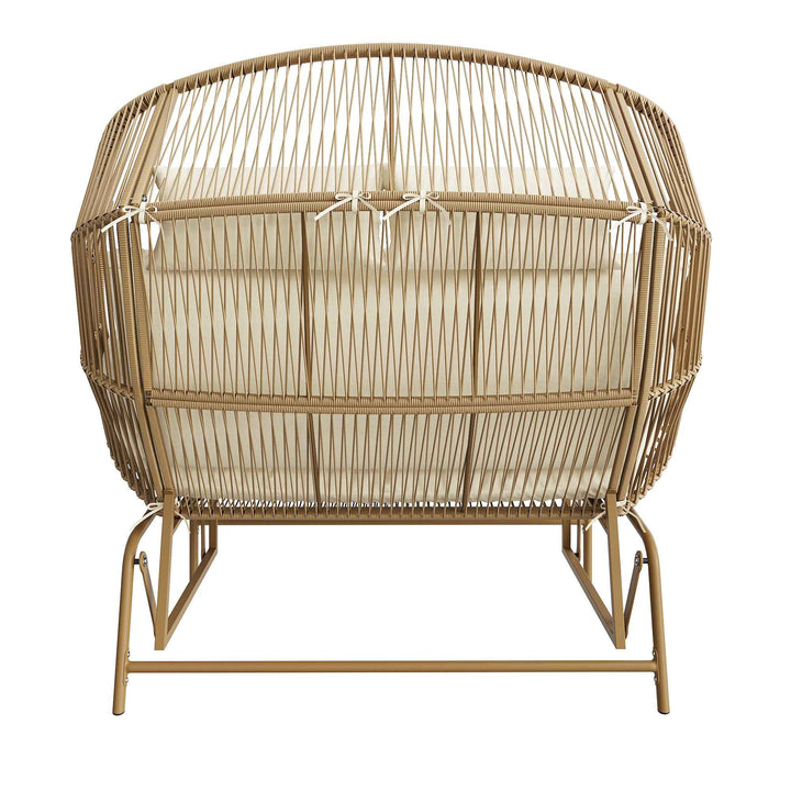 Garden rocking chair 2-seat PE Rattan beige swing with cushions FLAREINFINIX