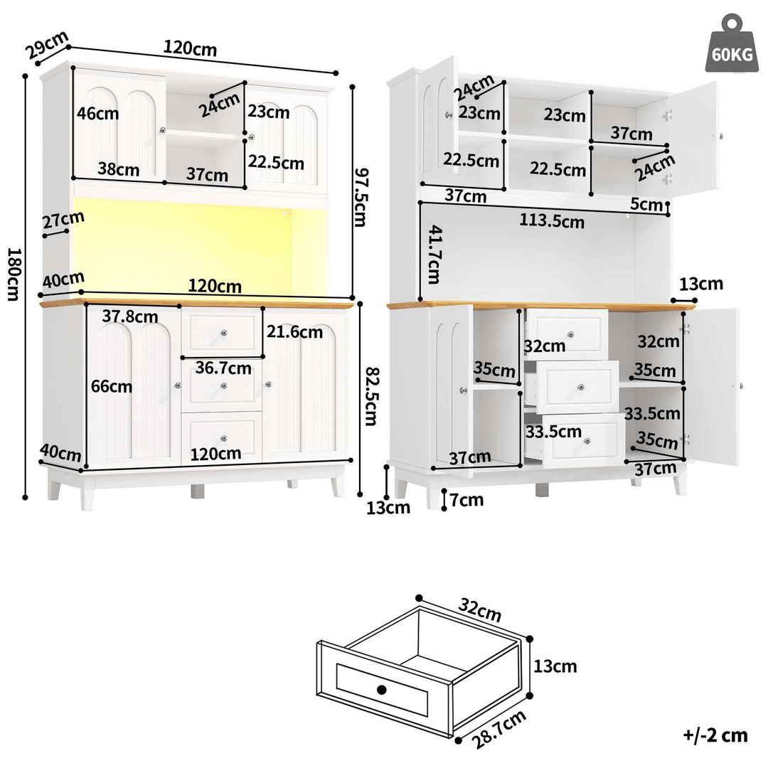 White tall kitchen hutch with LED lights INFINITECLARR