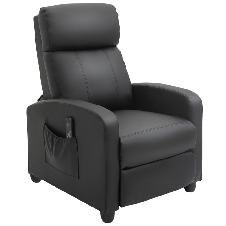Faux leather black push back recliner armchair with massage adjustable leg rest BARCHANDUNE