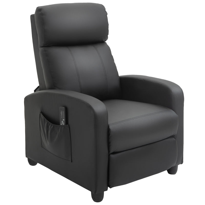 Faux leather black push back recliner armchair with massage adjustable leg rest BARCHANDUNE