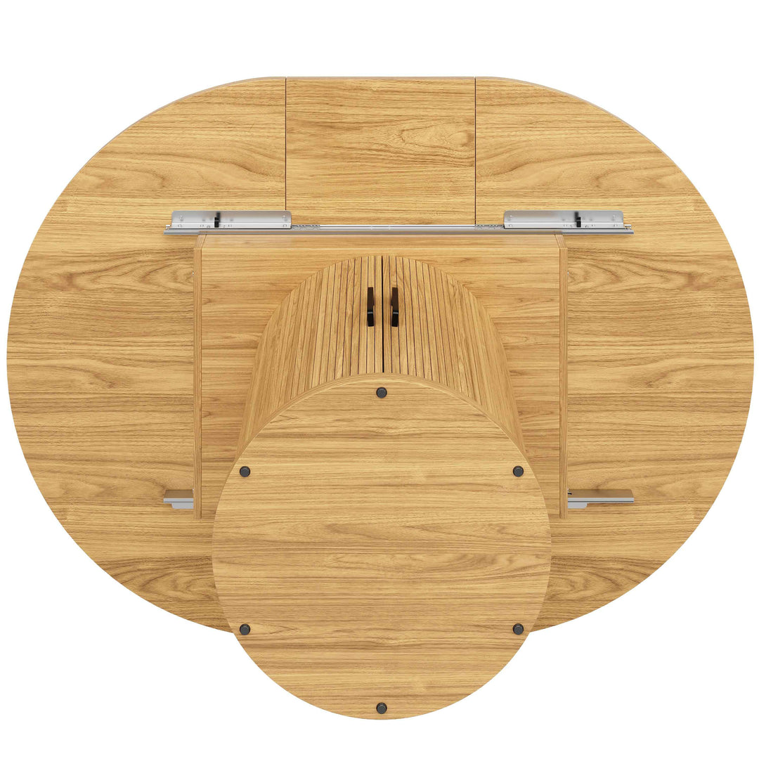 Extendable natural wooden look dining table round to oval 118–158cm INFINITEQUASI