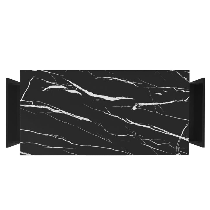 Modern black coffee table with marble-pattern top golden accents LEDGER