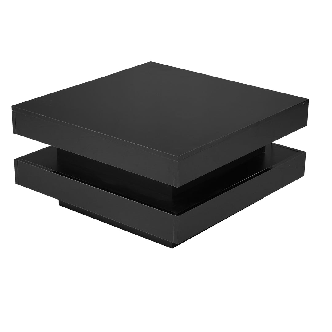 Black high gloss square coffee table with 360° rotating top LED lighting KERATINSCALE