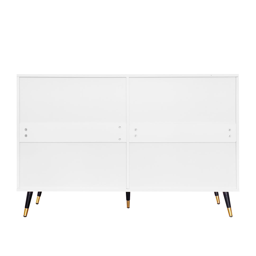 White and gold particle board storage sideboard with 6 drawers FERNGLADE UK