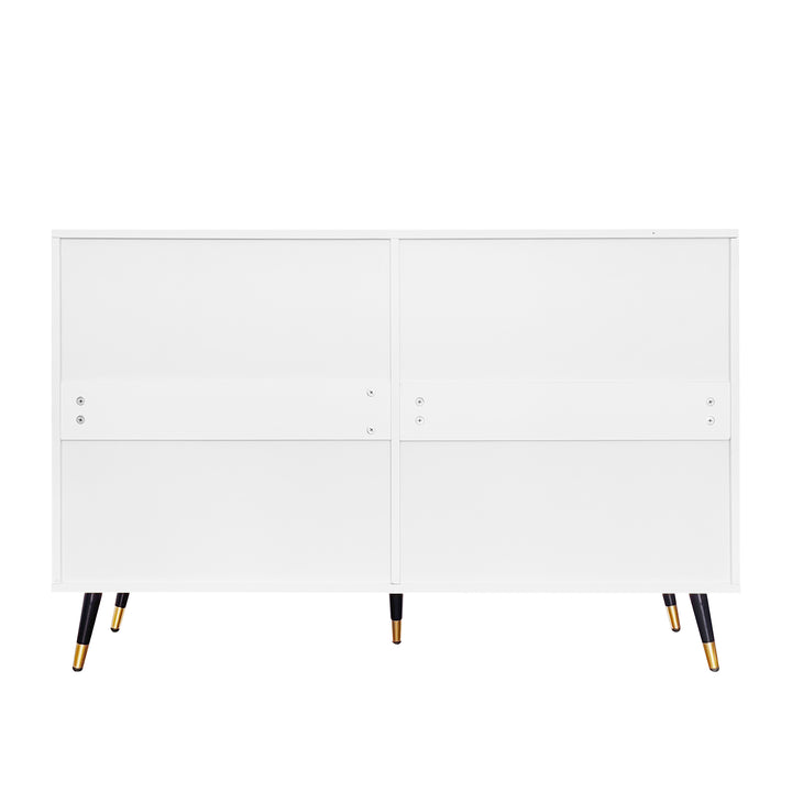 White and gold particle board storage sideboard with 6 drawers FERNGLADE UK