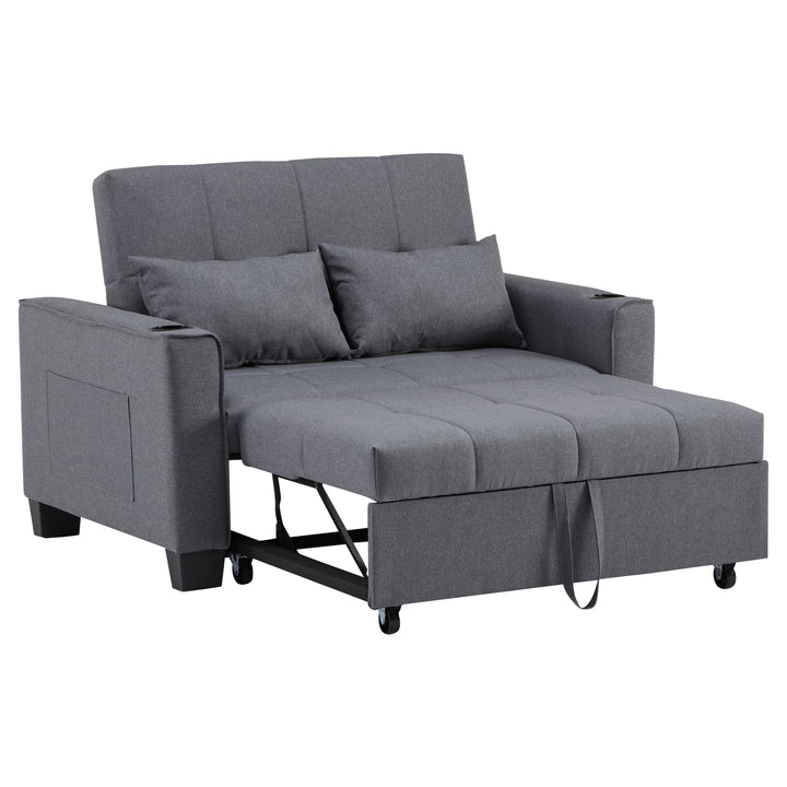 Gray fabric convertible 2-seater sofa bed pull-out design, adjustable backrest, and storage FROSTSTONE